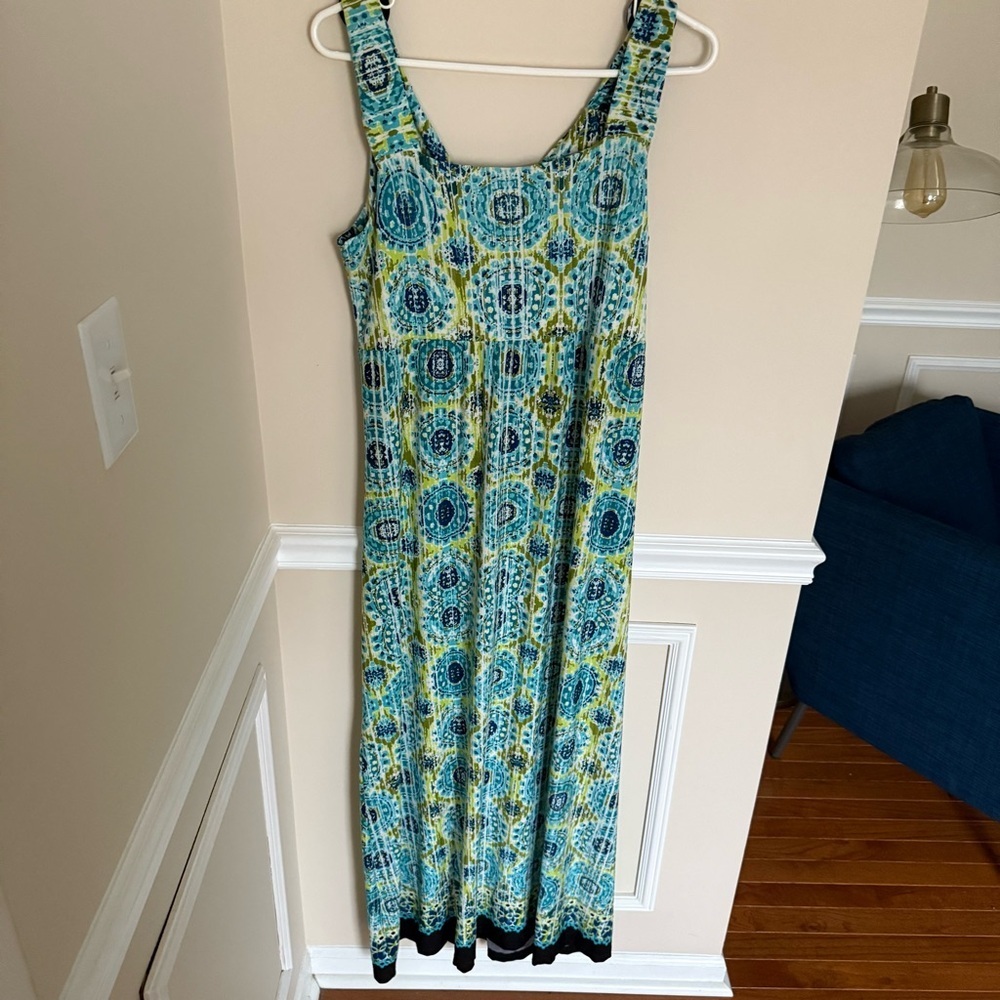 Y2K Boho Vacation Print my collection Sz XL Maxi Dress Twist Front Blue & Green - Picture 3 of 11